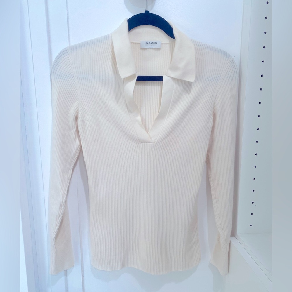Babaton knitted polo long sleeve top